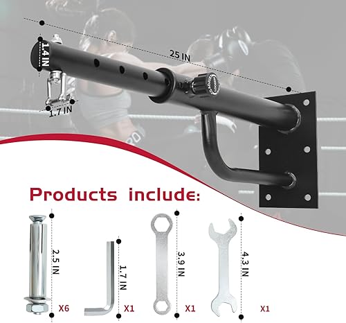 Miniatura 7 de Soporte de pared para bolsa pesada Percha ajustable para saco de boxeo con rotación de 360 grados, soporte para bolsa de boxeo resistente para