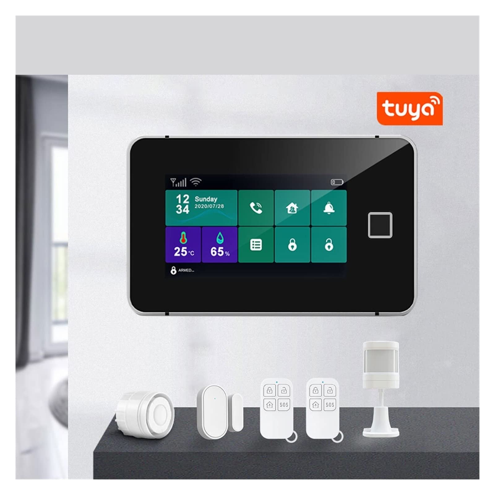 Sistema di Allarme di Sicurezza Domestica, di Allarme Sicurezza Tuya Display umidità della Temperatura Armato Impronte digitali 433 MHz Wireless Smart Home Burglar(G60-A Set)