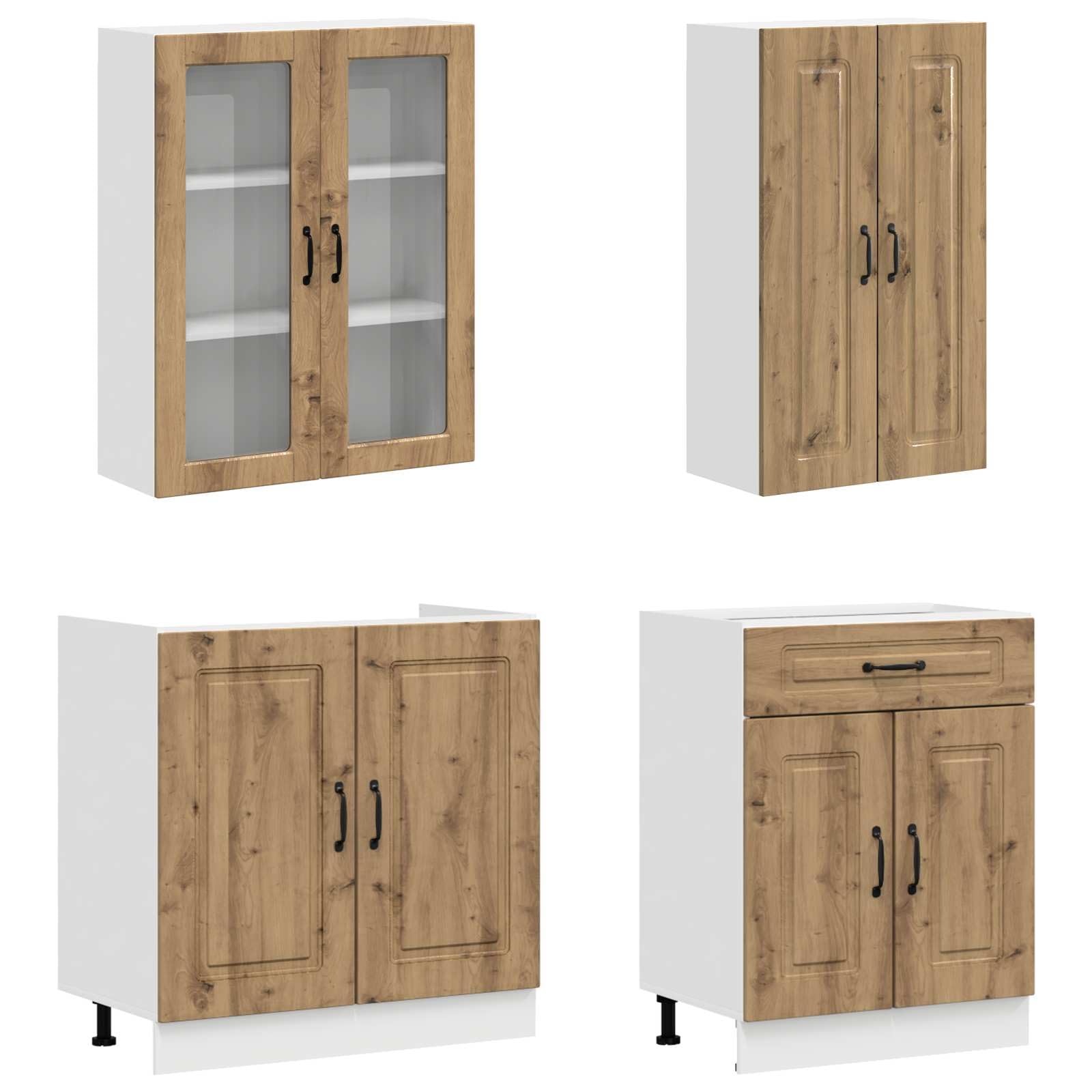 Kalmar - Set di 4 mobili da cucina in legno di quercia artigianale, mobiletto superiore, armadietto inferiore, piano di lavoro, per sala da pranzo e bar