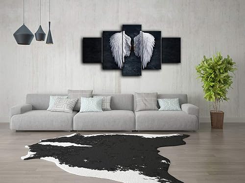 Miniatura 4 de Urttiiyy Lienzo decorativo de alas de ángel para pared, diseño de plumas de ángel en el suelo, pinturas en la pared, 5 paneles, carteles grandes,