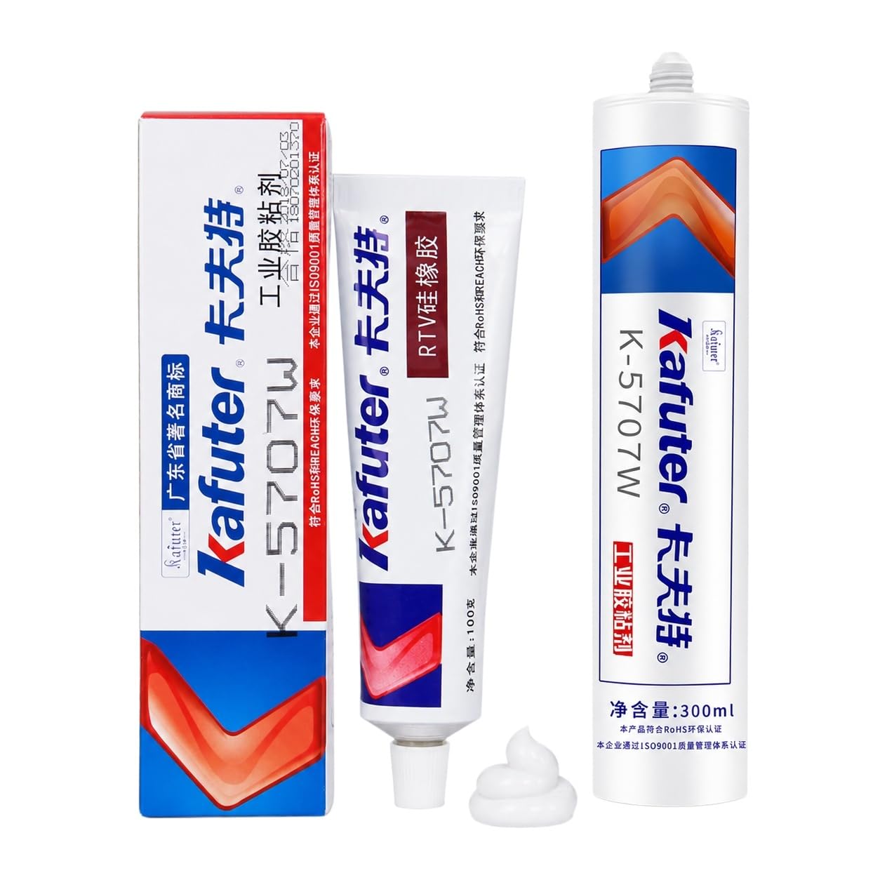VIDOO Kafuter K-5707W Przemysłowa Spoina Zalewowa, Biały Elastyczny Klej Silikonowy do Połączeń Arkuszy Polimerowych Metalowych - 300ml