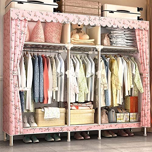 OGMOYT Portable Wardrobe Cloth Wardrobe Wardrobe Bedroom Combination Cloth Simple Steel Tube Bold Thickening All Steel Frame Household Fabric Storage,C Portable Cloth Hanger (C)