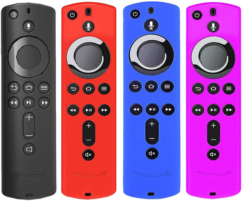 [4 Pack] Silicone Cover Case for TV Stick 4K / TV (3rd Gen) Compatible with All-New 2nd Gen Remote Control (Black Red Blue and Purple)