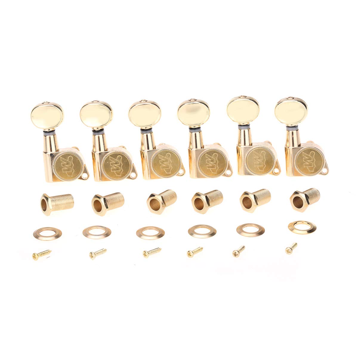 MusiclilyWilkinson 6-in-line E-Z-LOK Mini Oval Button Guitar Tuners Machine Heads Tuning Pegs Keys Set for Fender Strat/Tele Electric Guitar, Gold