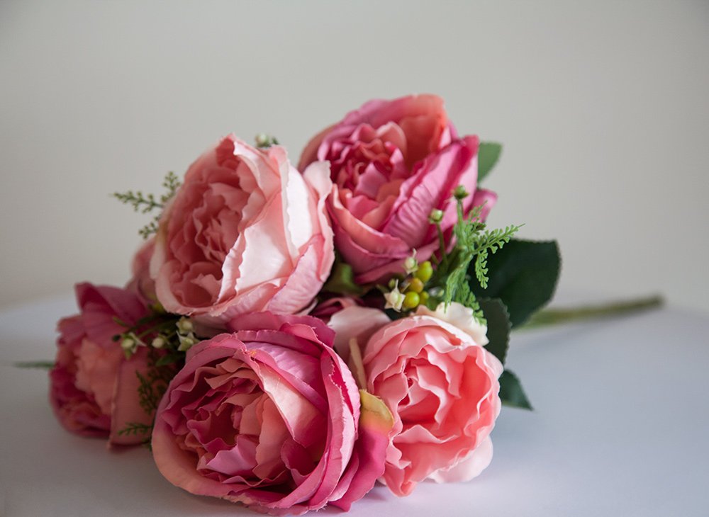 Decor Essentials Cerise Artificial Silk Peony Flower Bouquet (No.2) -7 Colours Wedding Centrepiece Decor (Cerise)