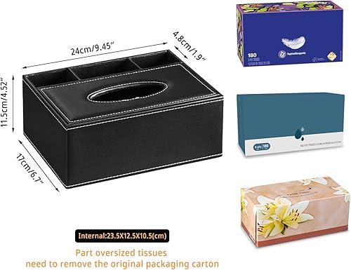 Miniatura 3 de Funda rectangular para caja de pañuelos de cuero, compatible con fundas de caja Kleenex, soporte para caja de pañuelos faciales con soporte para