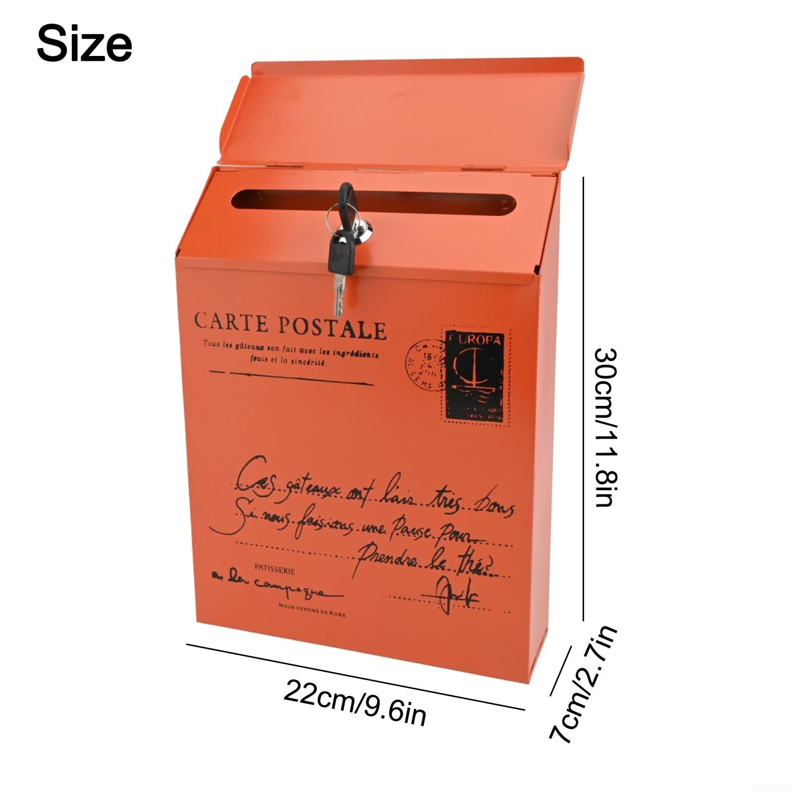 Cassetta Postale da Parete, Cassetta delle lettere vintage resistente alle intemperie con serratura e struttura in ferro impermeabile, per riporre lettere da esterno (arancione)