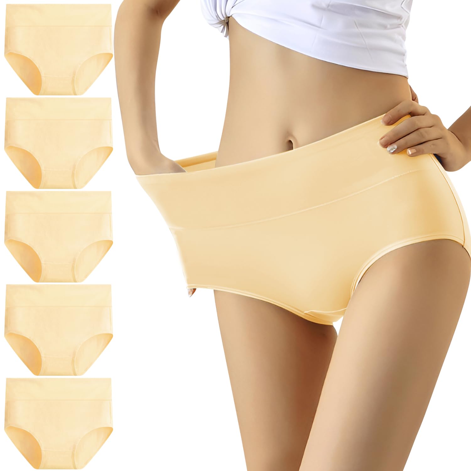 YouShow Women's Knickers High Waist Cotton Underwear for Women Ladies Full Briefs Pant Multiple Colors and Sizes 5 Pack — view 12