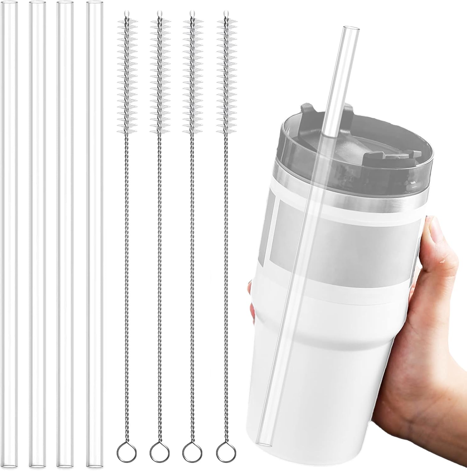 Replacement Straws, 4 Pcs Reusable Plastic Straw, Water Bottle Straw