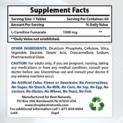 Best Naturals L-Carnitine 1000mg 60 Tablets