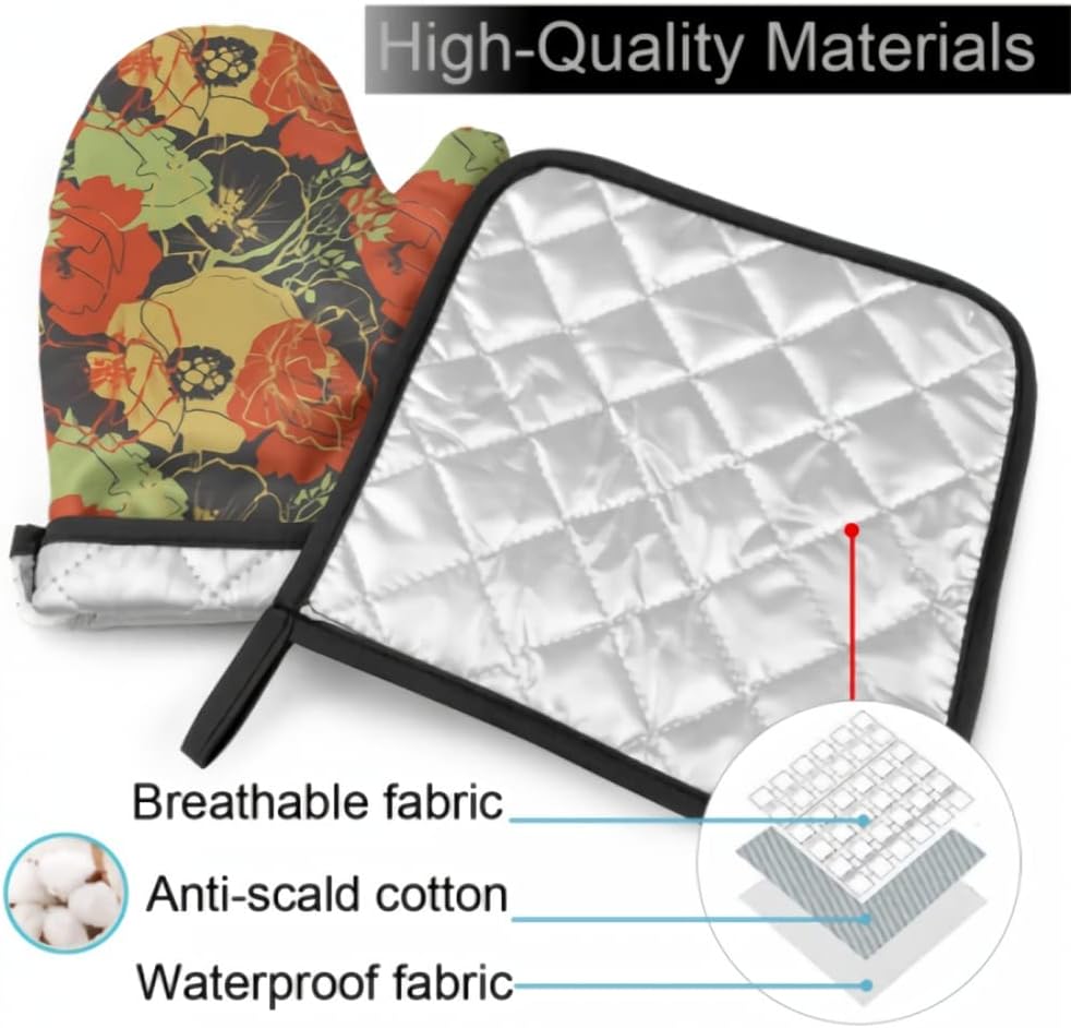 Oven Mitt and Pot Holder Set Heat Resistant Non Slip Kitchen Gloveslayer