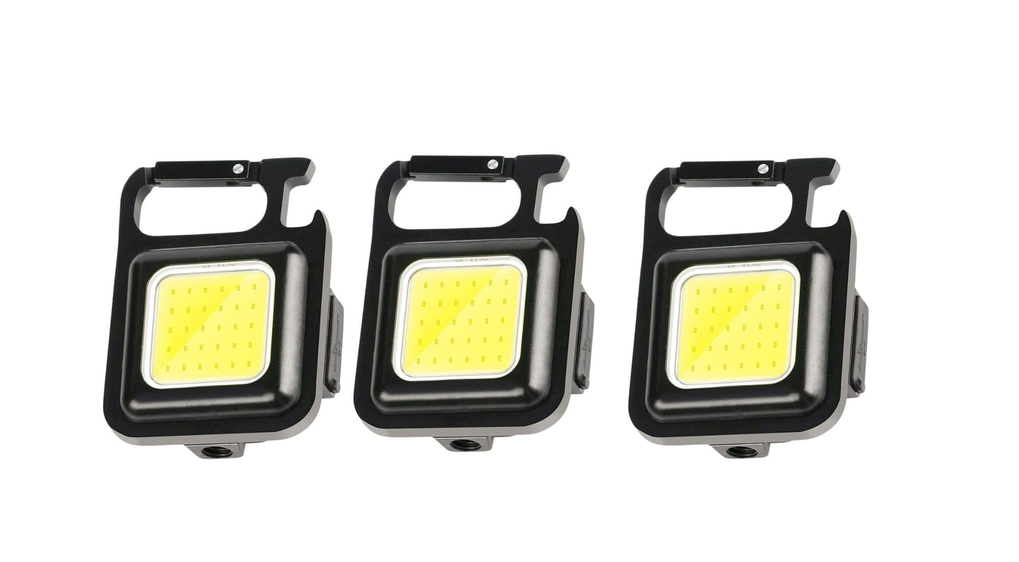Mini COB LED Keychain Work Light USB Rechargeable Pocket Torch with Magnetic Base Carabiner Clip and Bottle Opener (Pack of 3)-image-16