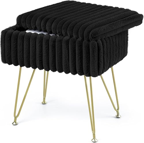 ASND53B - Silla de tocador rectangular multifuncional con almacenamiento, reposapiés y reposapiés de terciopelo, base de hierro antideslizante para