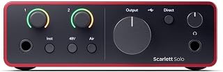 Focusrite Scarlett Solo 4th Gen USB Audio Interface - Studio-Quality 120dB Recording for Guitarists, Vocalists & Producers w/ Pro Tools & Ableton
