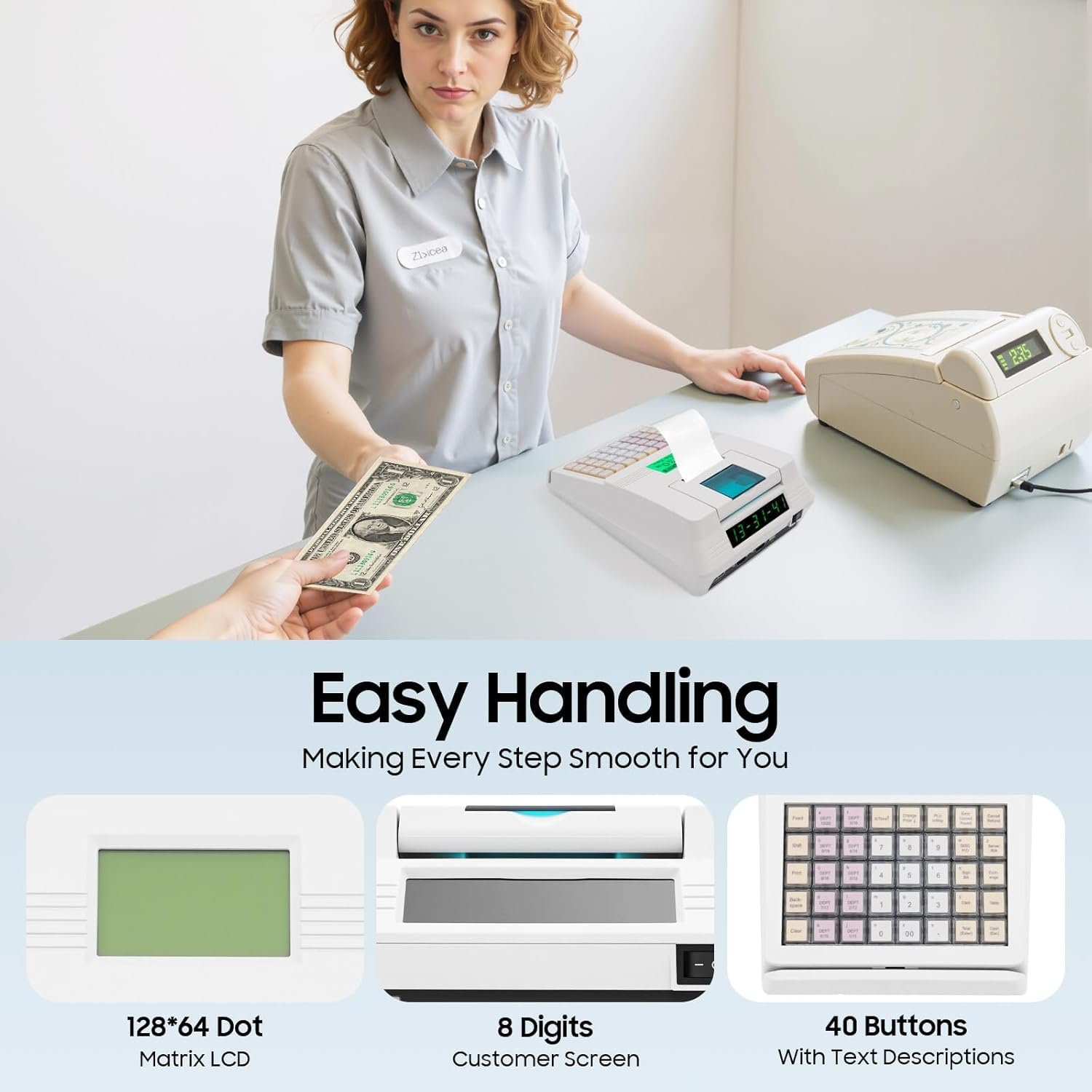 Registratore di Cassa Elettronico per Piccole Imprese, Doppio Display, Scanner Integrato, Stampante Termica Veloce, Soluzione di Cassa Semplice per Negozi E Ristoranti.
