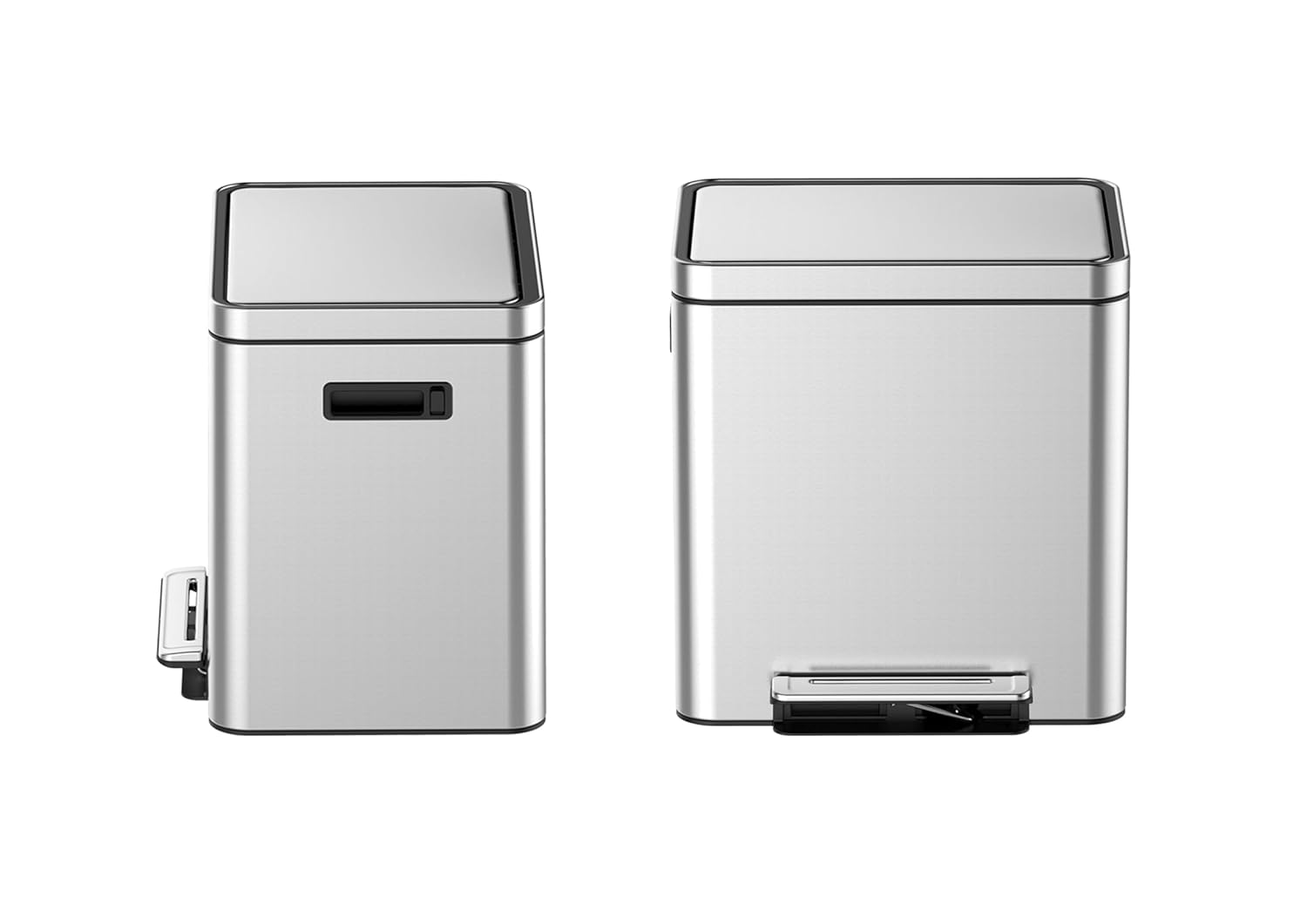 Dual Compartment Stainless Steel Step Trash Can with Soft-Close Lid – 2 Removable Buckets for Waste and Recycling Separation, Ideal for Kitchen Use