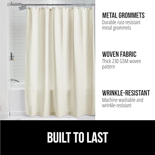 Miniatura 2 de Gorilla Grip Cortina de ducha de gofre, tela gruesa con peso, resistente a las arrugas y a la corrosión, diseño clásico de calidad de hotel,