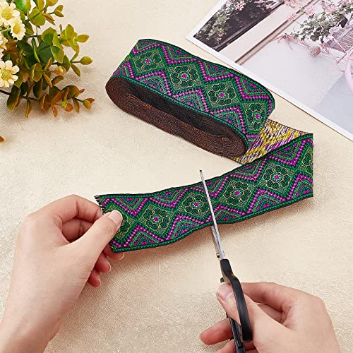Fingerinspire 7.7 Yard 2 Inch 51Mm Ethnic Embroidery Ribbons Dark Green Jacquard Ribbon With Flower And Geometric Pattern, Vintage Woven Fabric Trim For Garment Accessories, Diy Crafts And Bow Making #TOP2