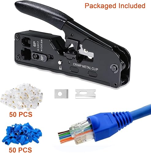 Miniatura 2 de Kit de herramientas de crimpado RJ45 todo en uno, herramienta de crimpado Ethernet todo en uno, cortador pelacables para conectores Cat5e Cat6 Cat6a