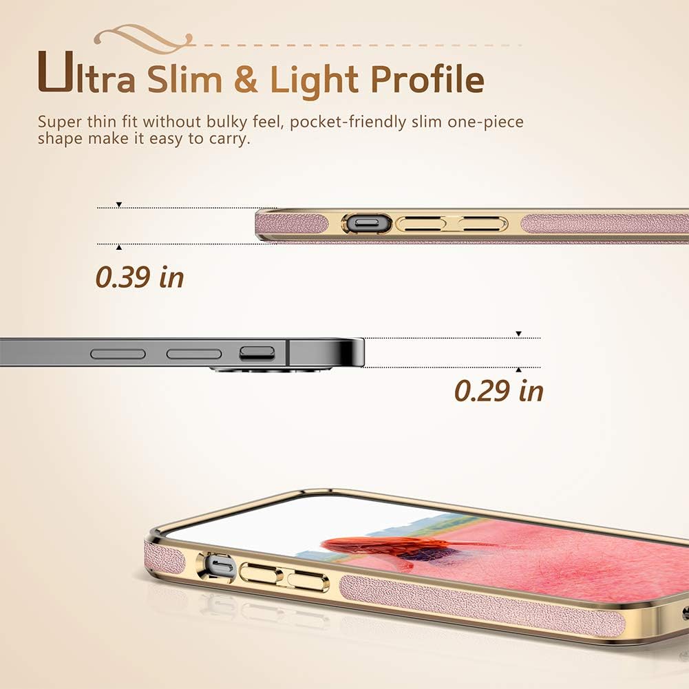 LOHASIC Designed for iPhone 12 Mini Case, Luxury Leather Business Premium Classic Cover Non Slip Soft Grip Protective Shockproof Cases Compatible with iPhone 12 Mini 5G 2020 5.4 inch - Rose Gold