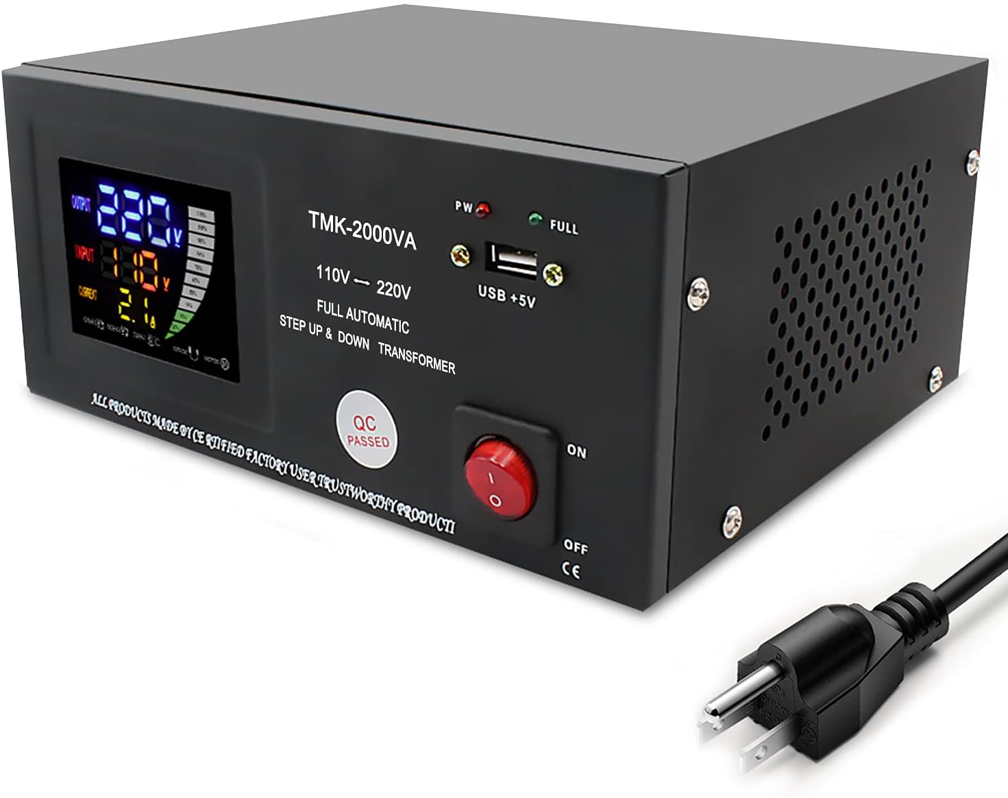 Yinleader Smart Auto Step Up & Step Down Voltage Transformer Converter,110/120 Volt - 220/240 Volt,Soft Start,LED Display(220V to 110V, 110V to 220V)