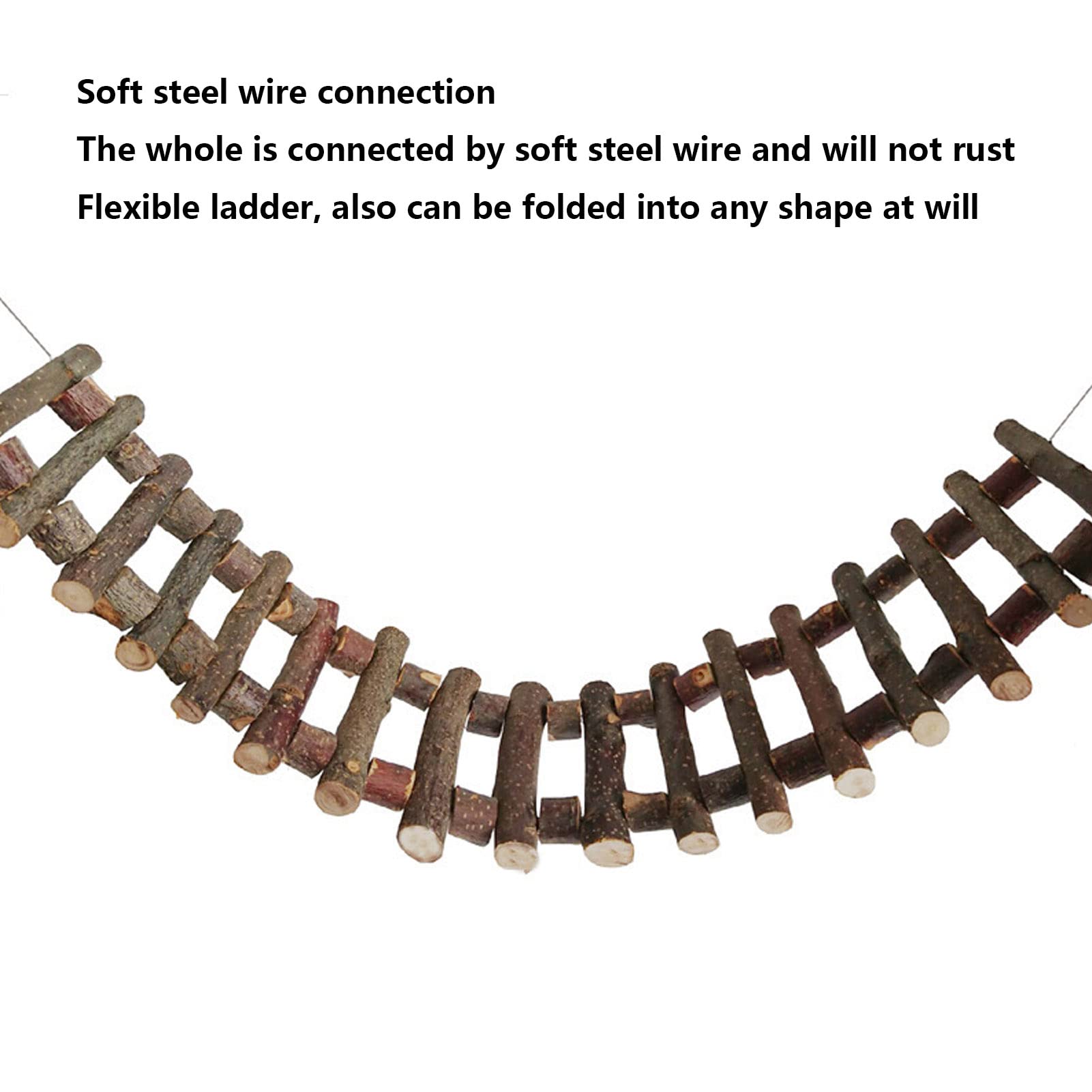 Puente masticable Flexible de la Escalada de Mascotas de Madera de Madera de 60 cm para Loros Chinchillas pequeños Animales de Acero Desmontable diseño de Alambre de Acero para (30 cm)