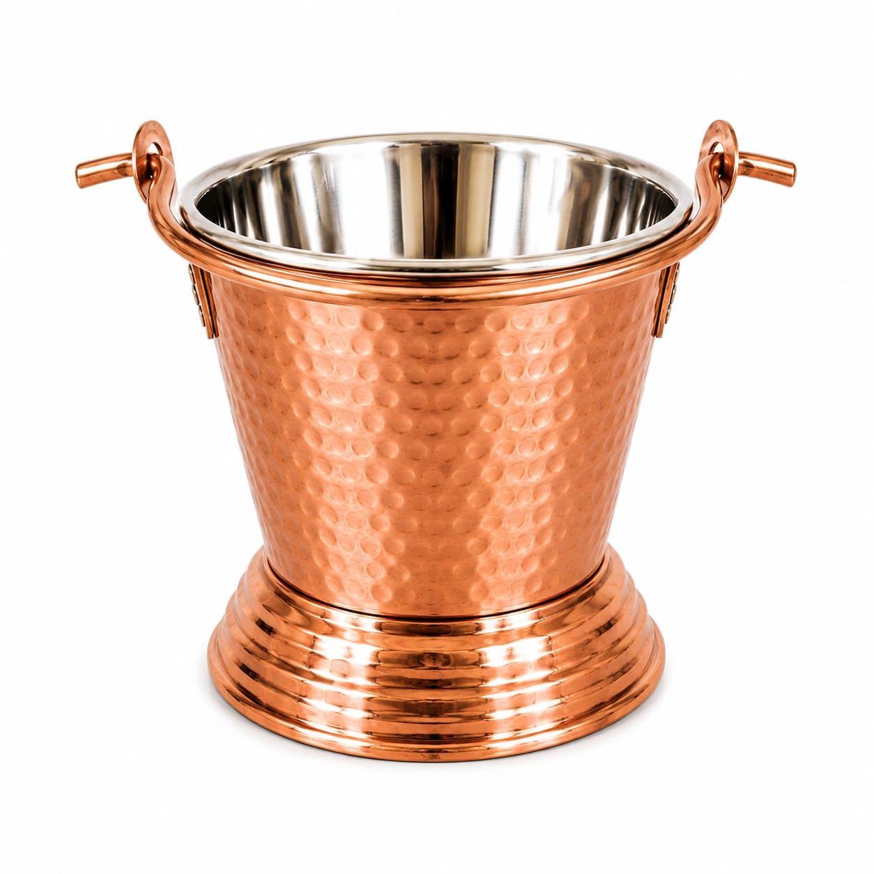 Hammered Copper Water Bucket with Stainless Steel Lining, Silver and Copper, 14.5cm x 9.5cm, 1000ml, Traditional Style-picture-16