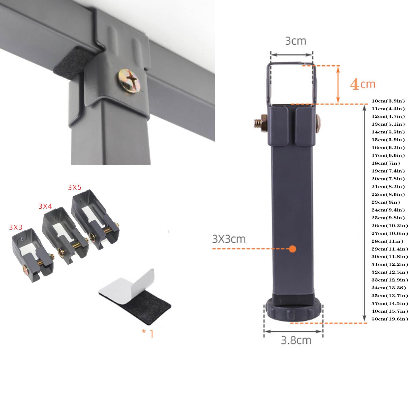 Lot De 4 Pieds De Lit Réglables En Hauteur De 25 à 42 Cm, Pieds De