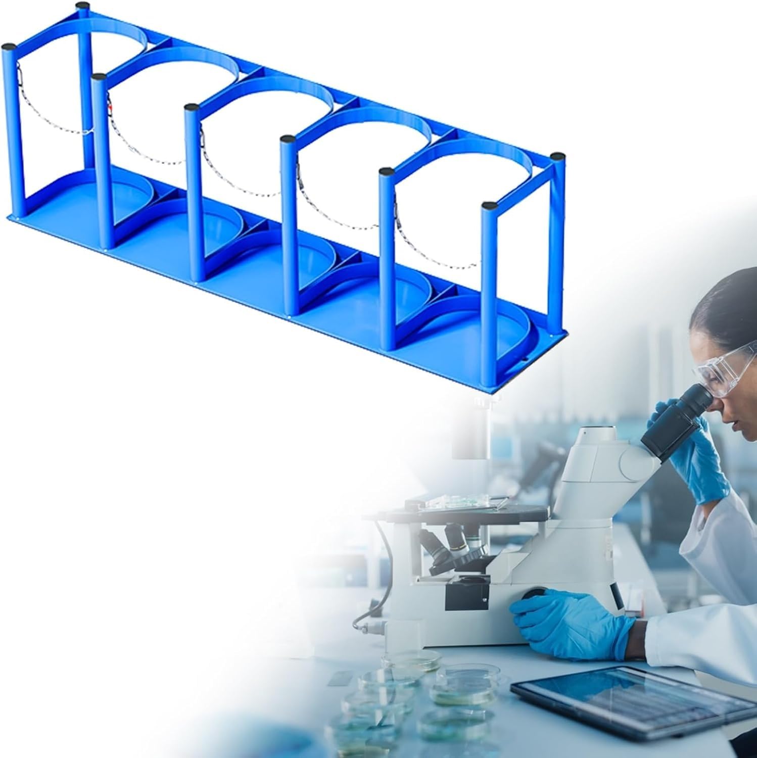GTHTUHFD Oxygen Cylinder Rack For Laboratories, 4-5L Oxygen Tank Holder Stand With Pre-Drilled Holes, Durable Gas Cylinder Bracket,Blue-L-93cm(36 5/8