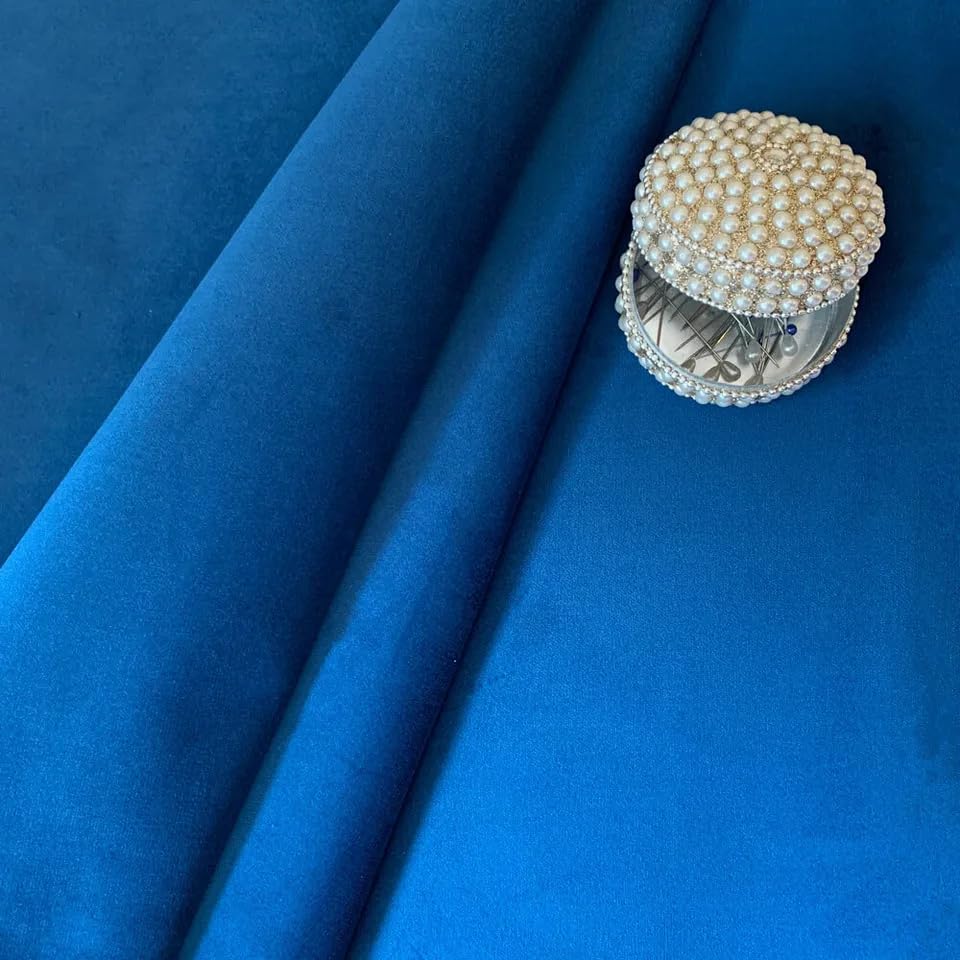 Velveton Velvet Fabric Upholstery Soft Material Cushion Throw Curtain Craft (Blue, Solid, Metre) — image 1