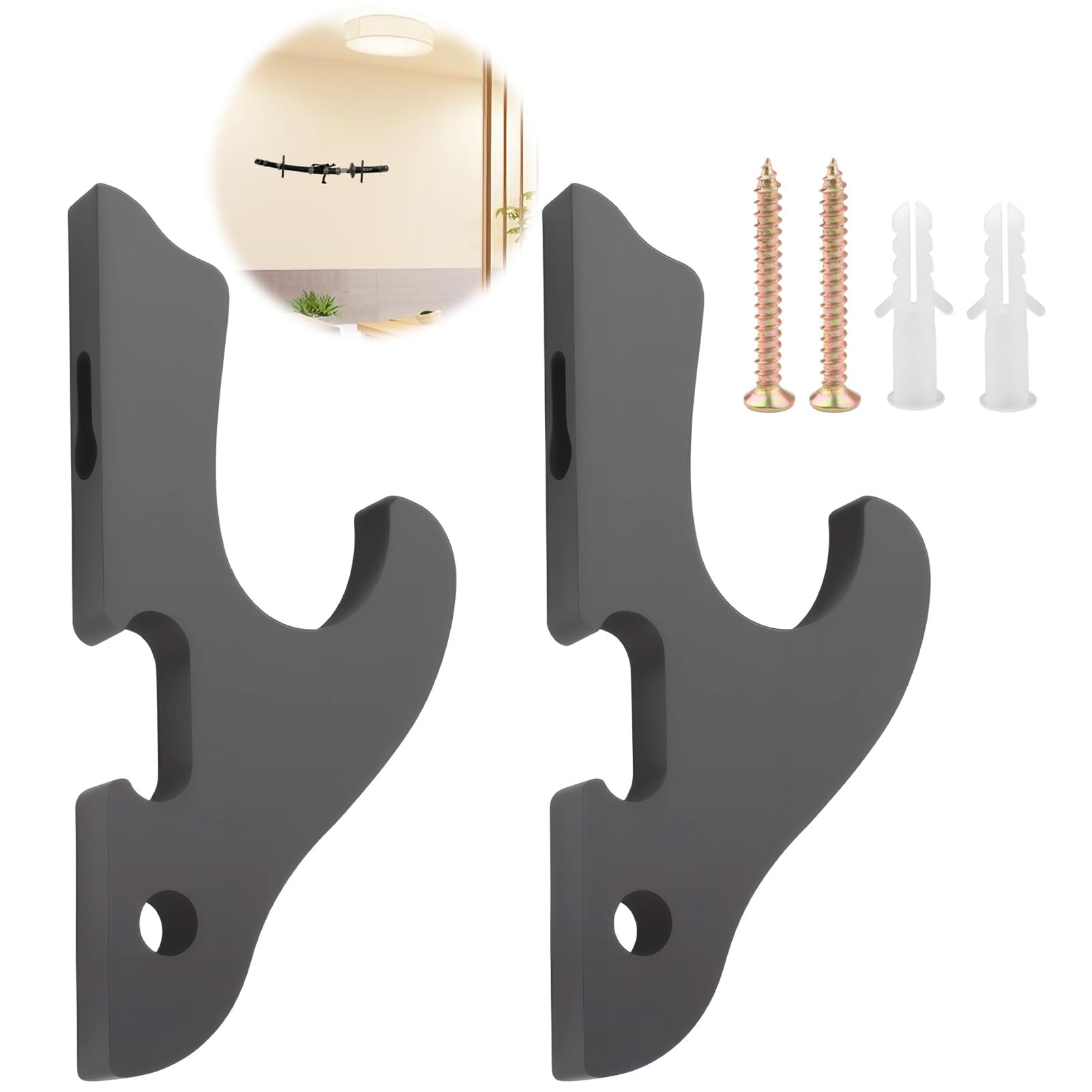 1 Par Soporte de Pared para Espada Katana de Madera Negro, Soportes Gancho Katana Pared Universal Soportes Espada Pared para Espadas Samurái Tanto Wakizashi, Espadas — view 7