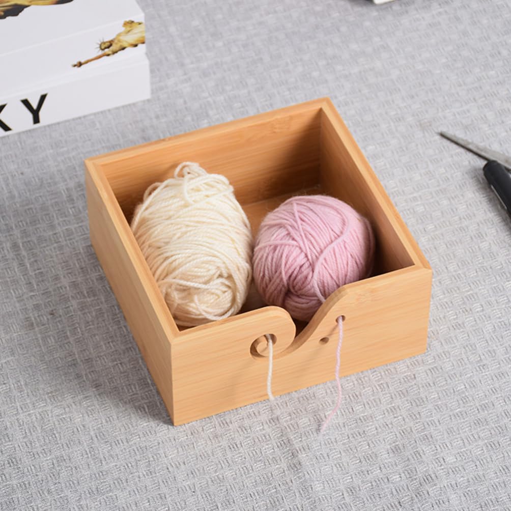 Ciotola per Filati Legno con Coperchio Contenitore per Stoccaggio Yarn Scatola Fatta Mano per Accessori Uncinetto Design Elegante e Naturale per Organizzare e Proteggere Filati