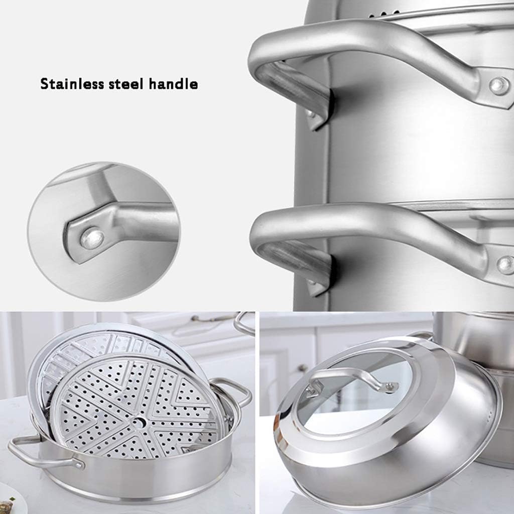 304 Stainless Steel Steamer/Soup Pot with Steamer 2 Layers Household 28cm/30cm/32cm/34cm Commercial Repeatable for 3-8 People (Size: 32cm)(30cm)(28cm)
