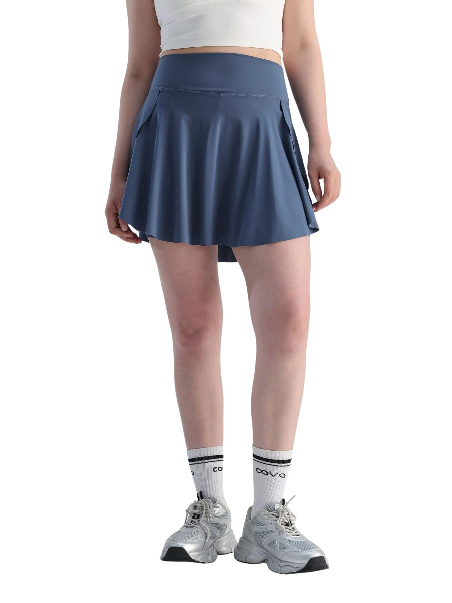 Swirl Tennis Skort Longer for Women | High-Waisted Athletic Skirt with Built-in Anti-Roll Shorts | 2 Pockets | Longer Length | Tennis, Golf, Running & Workout Skort Steel Blue-image-38