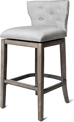 Maven Lane Hugo Taburete de bar de 31 pulgadas de altura de barra con respaldo bajo en acabado de roble recuperado con asiento tapizado de tela gris