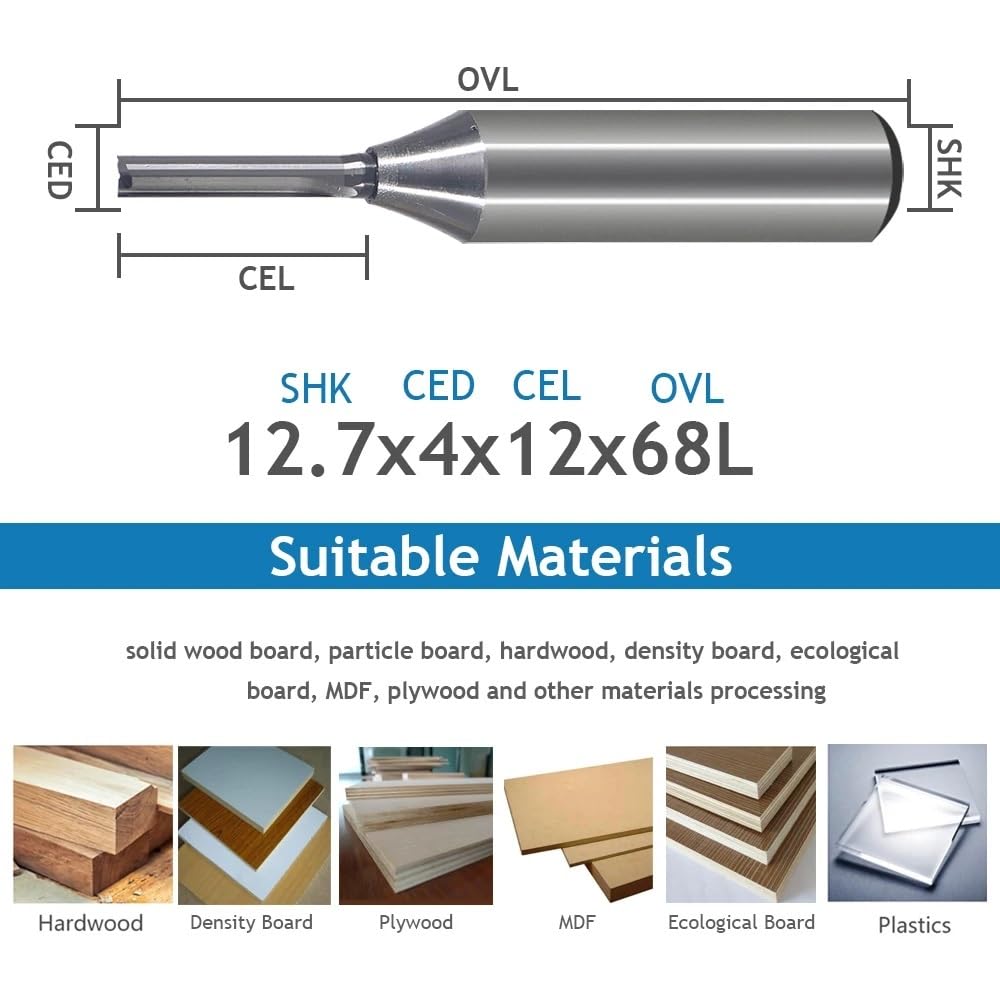 1/2 Shank CNC TCT 2 Flute Straight End Mill Woodworking Tool CNC Router Bit for MDF Plywood Chipboard Milling Cutter(10Pcs 12.7x4x30)