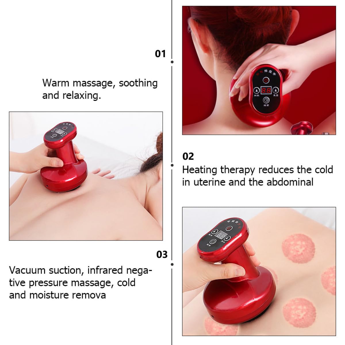 Instrumento de Masaje Eléctrico Rojo para Terapia de Raspado Función de Masaje Cálido Circulación Corporal en Casa