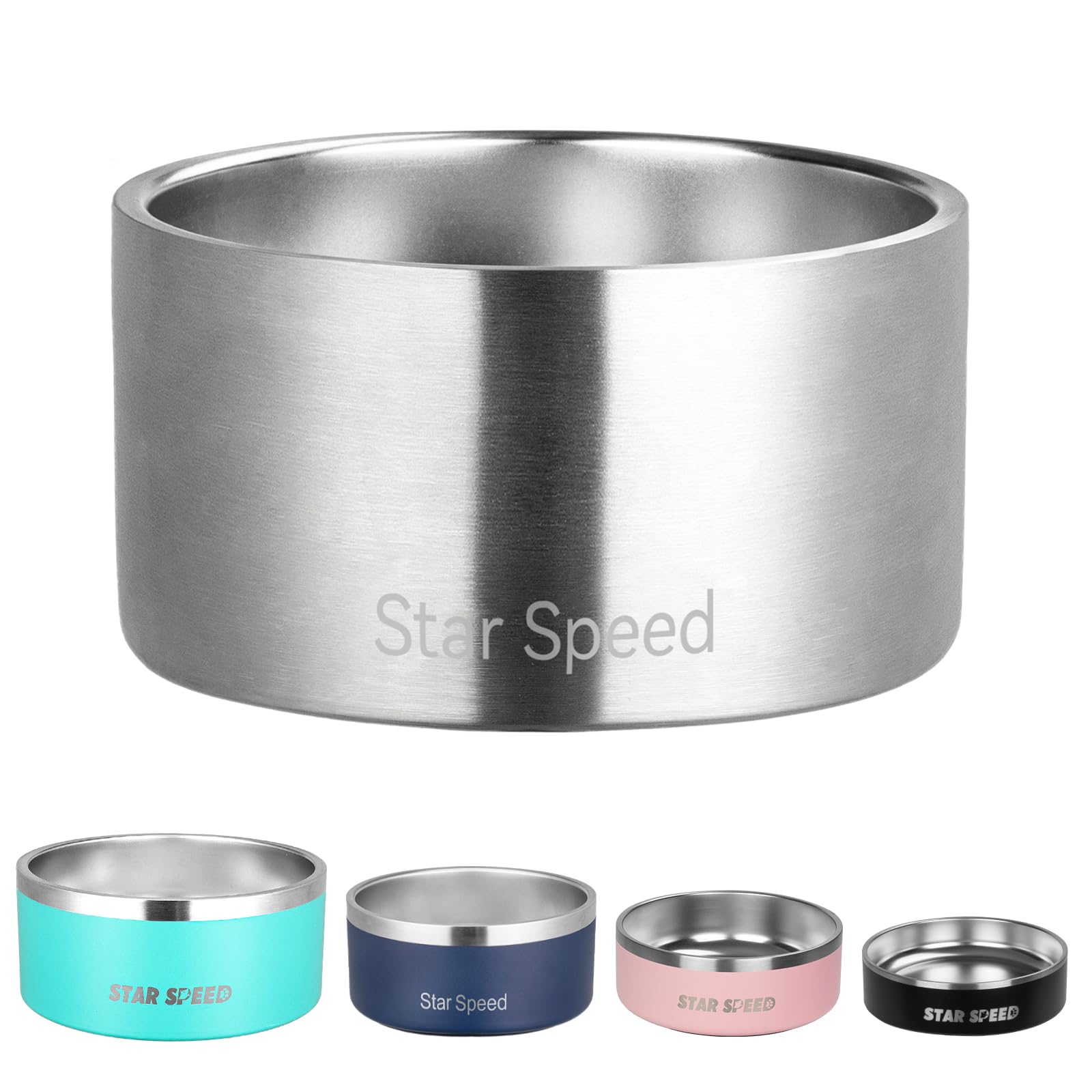 StarSpeed Extra große, isolierte Edelstahl-Hundenäpfe (silberfarben) | Isolierter Hundenapf, BPA-freier Wassernapf, sturzfest, rutschfeste Gummiunterseite, strapazierfähig