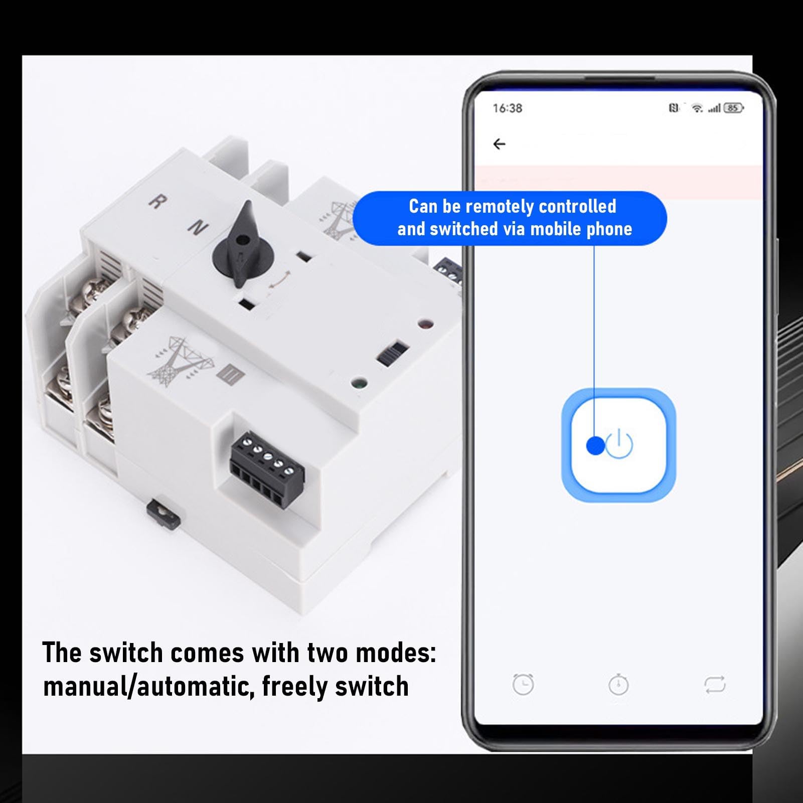 Eujgoov 63a Ewelink Wi -Fi Dual Power Automatyczne Przełącznik Przełączania 2P Przełącznik Milisekund Non Stop ATS Obsługuje Mobilne Wi -Fi Zastosowanie Cyklu Przełączania