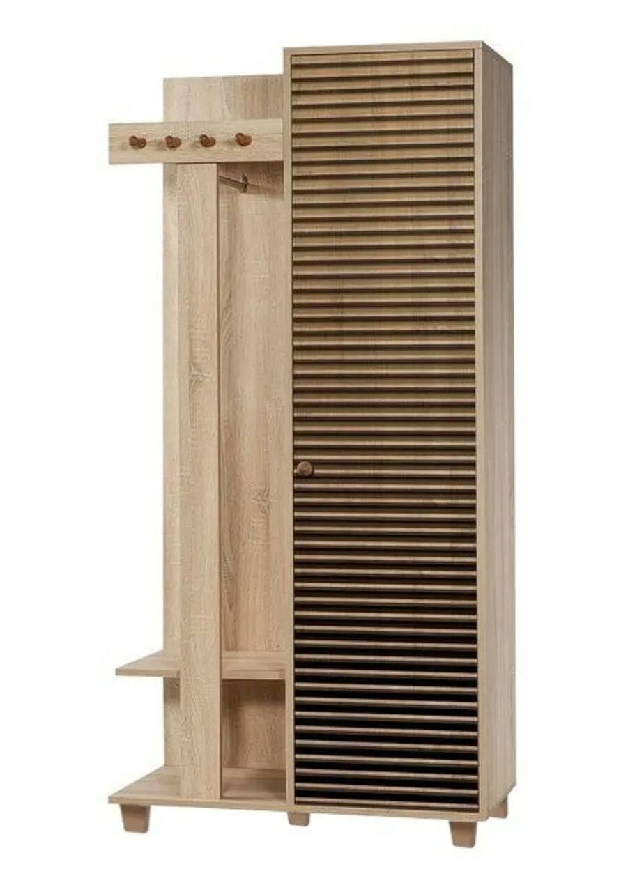 Dmora - Mobile da ingresso Azhaf, Entratina appendiabiti, Composizione per atrio, Consolle portaoggetti multifunzione, 90x36h194 cm, Quercia