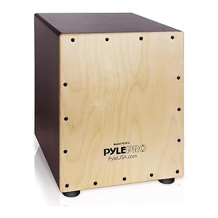 Pyle Stringed Birch Wood Compact Acoustic Jam Cajon - Wooden Hand Drum Percussion Box with Internal Guitar Strings, Deep Bass, Classic Slap, and Crackle Sound - For Kids, Teens, and Adults - PCJD16