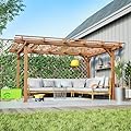 KEIKI 12 x 10 FT Outdoor Wood Pergola, Wooden Grape Trellis for Climbing Plant Support, Garden, Patio, Backyard, Deck, Brown