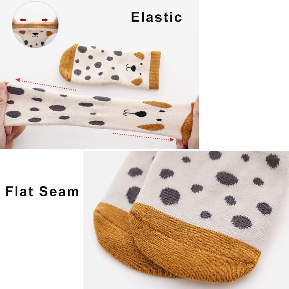 Exegawe Toddler Non Slip Socks, Cute Baby Socks with Grips Crew Socks 5 Pairs - Image 6