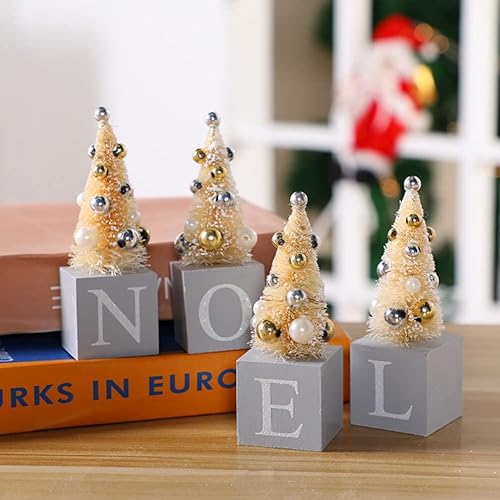 Miniatura 33 de Ochine 12 mini árboles de Navidad artificiales, árbol de mesa de Navidad, mini árboles de sisal de pino con base de madera de nieve, adornos para D