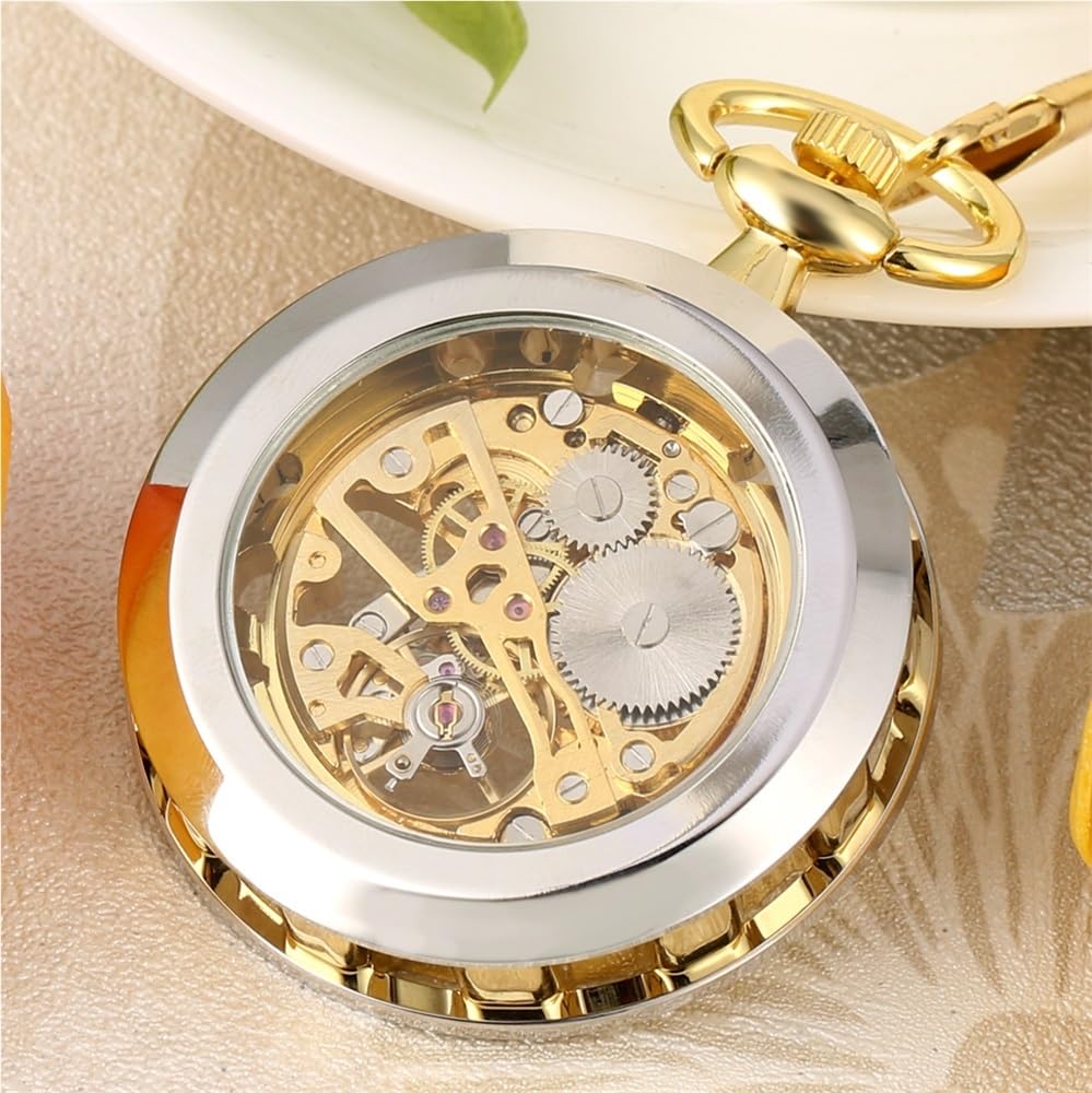 Reloj de Bolsillo mecánico Cuerda Manual, Hueco, Transparente, Plateado y Dorado, Estilo Vintage, con diseño Cara Abierta, Steampunk Retro