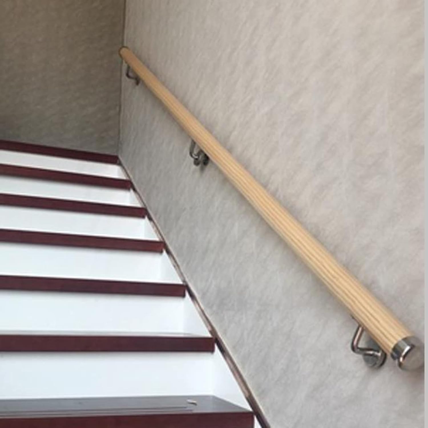 Staircase Handrails Stair Railing Round Indoor Railings for Steps, Universal Handrails with Flush Endcaps, Stairway Grab Bar for Attic Promenade Villas Safety(Natural,50cm/1.6ft Length)