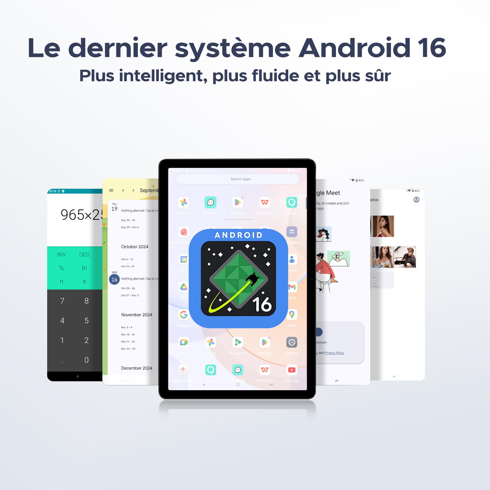 U11 Tablette Android 16 avec Gemini AI,11 Pouces 90 Hz,16GB RAM+128GB ROM(2TB TF),Octa-Core Tablette Android, 8580mAh,Corps Métallique Ultra-Mince 7,9 mm,Caméra 13MP,Widevine L1/Face ID/5G WiFi