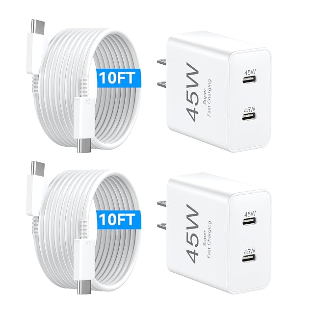 USB C iPhone Fast Charger 45W USBC Type C Charger with Long 10 FT USB C Fast Charging