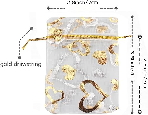 Miniatura 2 de QIANHAILIZZ Paquete de 100 bolsas de regalo de organza con forma de corazón de flores de 2.8 x 3.5 pulgadas, bolsa de regalo para dulces, bolsa de