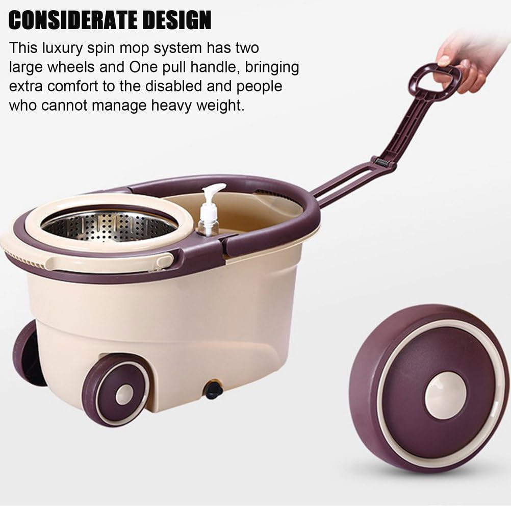 Cubo de fregona giratoria Sistema de Limpieza de Pisos Giratorio 360 con 4 recambios de Cabezales de Repuesto de Microfibra, Fácil traslado con Ruedas para Limpieza del hogar